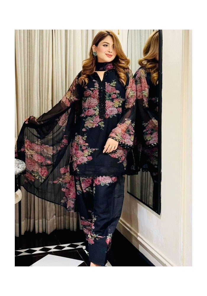 Malishka Export Faux Georgette Printed Kurta Pant Set for Women - Image 1
